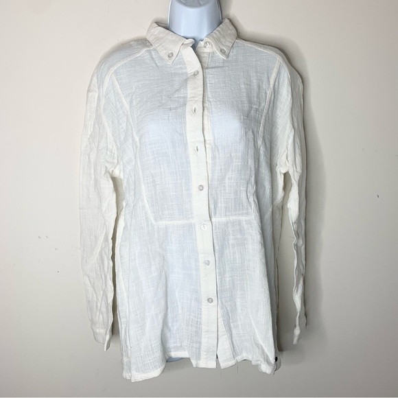 Free People One Teaspoon Button Down Shirt Crinkle Gauze Poplin Cotton White - Picture 5 of 16